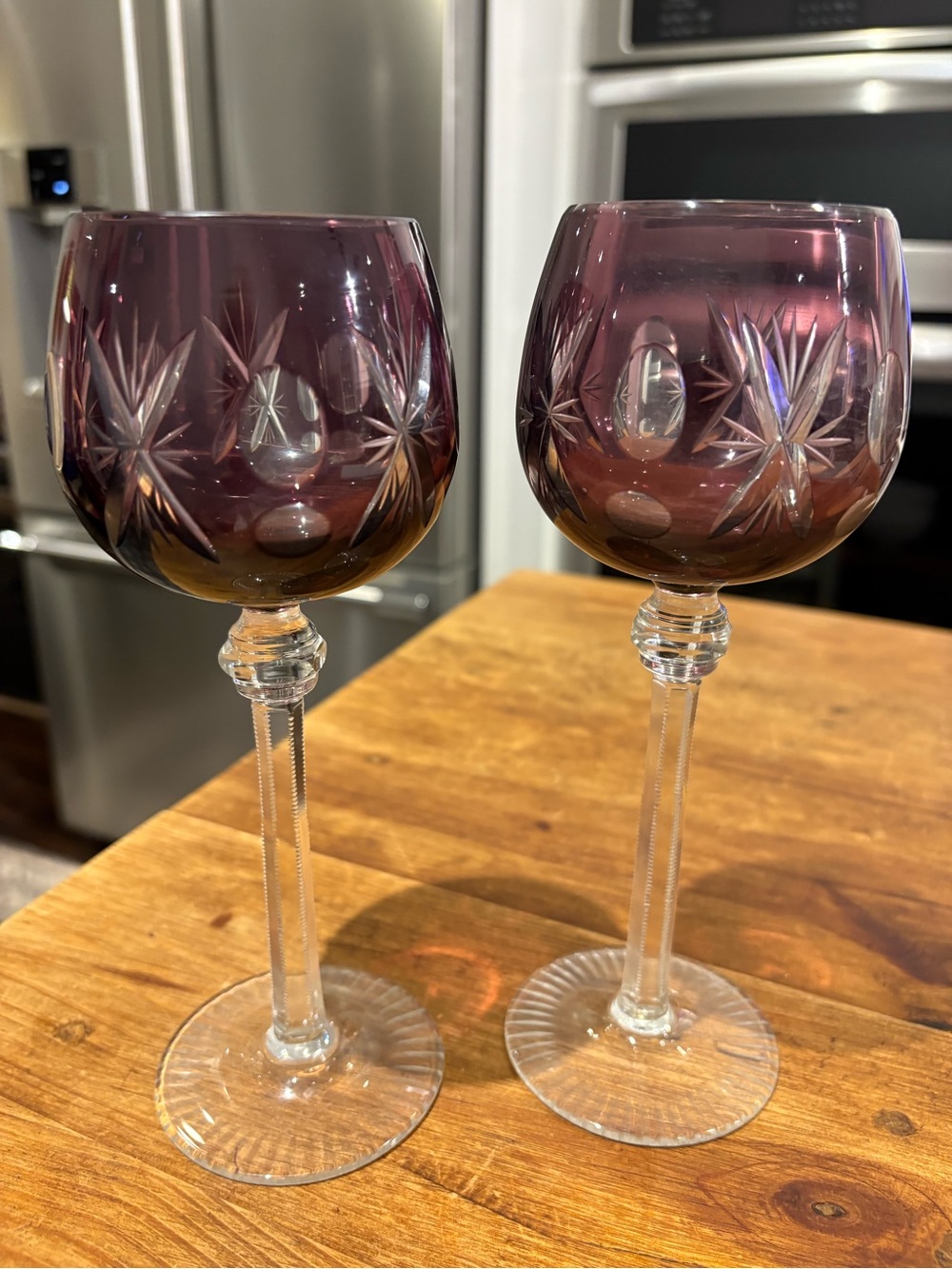 Amethyst Cut Crystal Wine Glasses - Set of 2